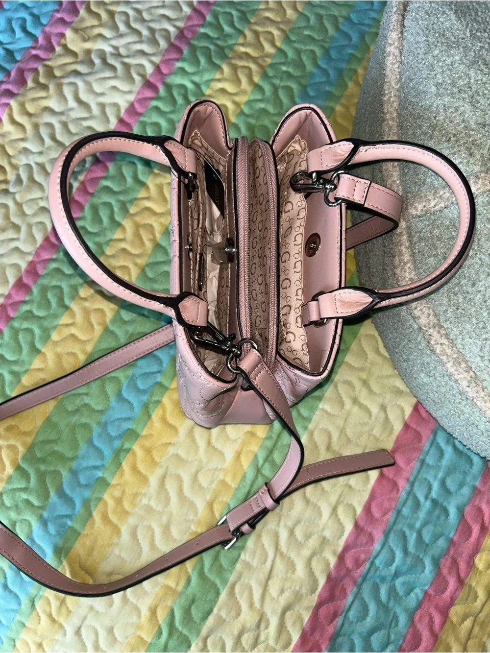 GUESS Blush Quilted Mini Satchel with Crossbody Strap